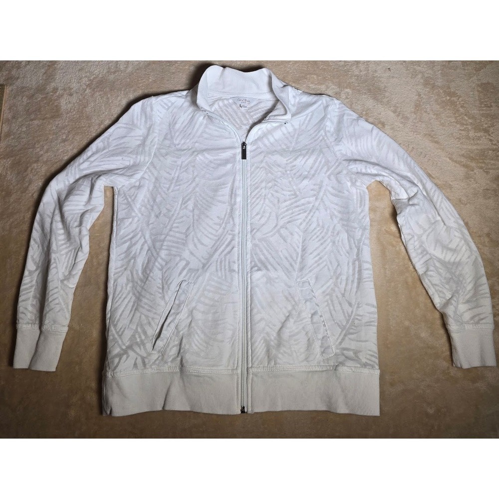 Coral Bay Petite White Burnout Palm Leaf Full Zip Sweatshirt Jacket PS